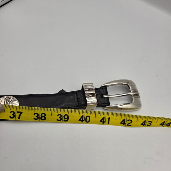BRIGHTON ONYX Leather Belt Golf Mens Silver Buckle Western Style Size 36 Black - Picture 5 of 13